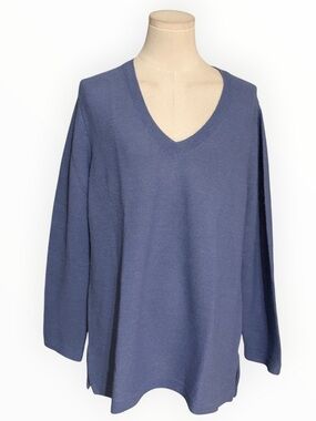 PERUVIAN CONNECTION Alpaca Knit V-Neck Sweater Blue Purple L Casual Work Weekend